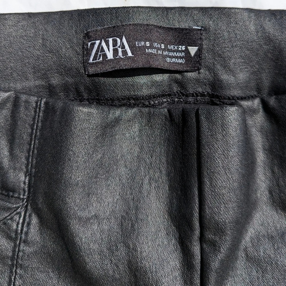 Zara Vegan Leather Black Pants with Zip Up Front Ankles - Size Small - Picture 7 of 9